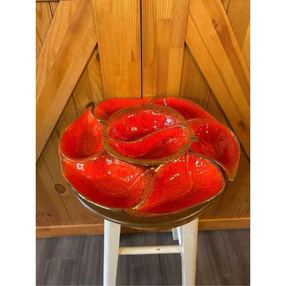 Vintage Lazy Susan California pottery 725 chip and dip set (8762)￼ - Picture 1 of 8